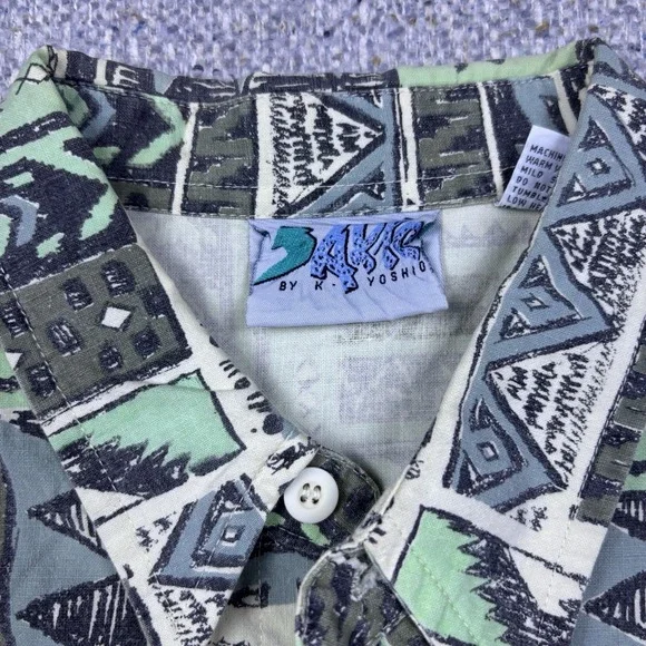 VTG 90s K Yoshio Geometric Abstract Print Button Up Shirt Mens XL Retro Festival - Picture 2 of 6